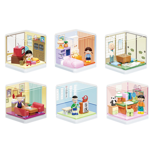 未及樱桃小丸子美好的一天盲盒小场景积木创意拼装潮玩玩具摆件