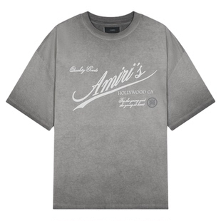 【新品】AMIRI2026早秋新品男士手写体LOGO标语短袖宽版T恤