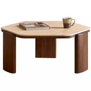 源氏木语百伦沙实木茶几客厅侘寂风岩板茶桌设计师款黑胡桃木茶台