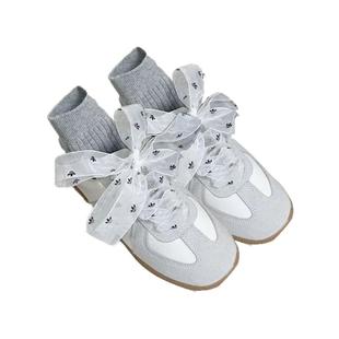 适配白色球鞋蕾丝配饰印字鞋带diy芭蕾适配丝绸samba欧根丝带德训