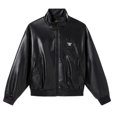 BOYLONDON春季轻朋克风潮牌仿皮衣情侣外套撞钉绣花潮流N44004