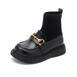 女童鞋子儿童马丁短靴子袜靴2025秋冬季新款女孩加绒皮靴洋气大童