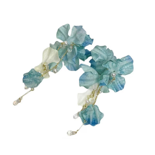 暮光冰萃蓝 夏日蓝色花朵流苏耳环女海边度假风夸张耳钉绝美耳饰