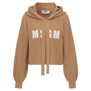 MSGM秋冬新款女士连帽宽松落肩针织衫羊毛羊绒混早春高级长袖毛衣