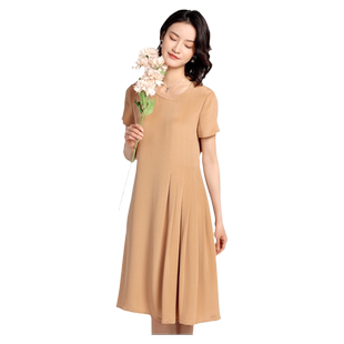 佐尔美高质感 100%桑蚕丝真丝纯色短袖连衣裙女E22LS50