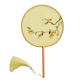 蝶机绣团扇双面长柄苏绣汉服扇子中国风冰丝流苏旗袍走秀送闺蜜