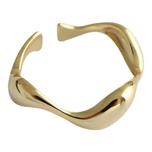 韩版时尚不规则戒指女波浪纹光面极简开口指环食指戒尾戒