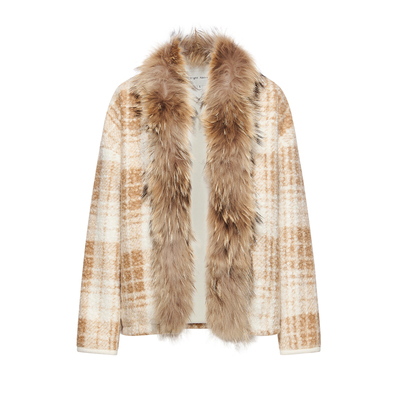 真貉子毛领花苞羊毛圈圈呢外套