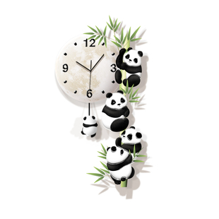 客厅熊猫摇摆挂钟装饰画电视背景墙创意led时钟挂墙餐厅钟表挂画