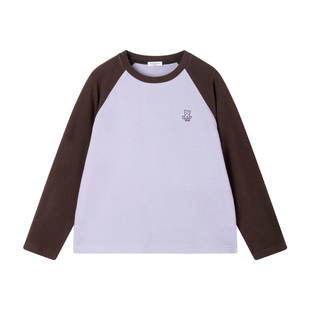 【抗静电锁温纤维】小熊绣花拼色插肩袖打底衫长袖T恤男女童春装