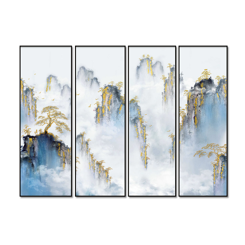 新中式客厅沙发背景墙挂画山水画