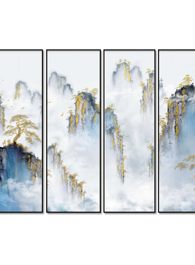 新中式客厅沙发背景墙挂画山水画