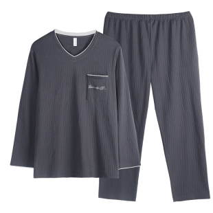 轩靓睡衣男士春秋款秋季纯棉长袖秋天休闲套头大码男款家居服套装