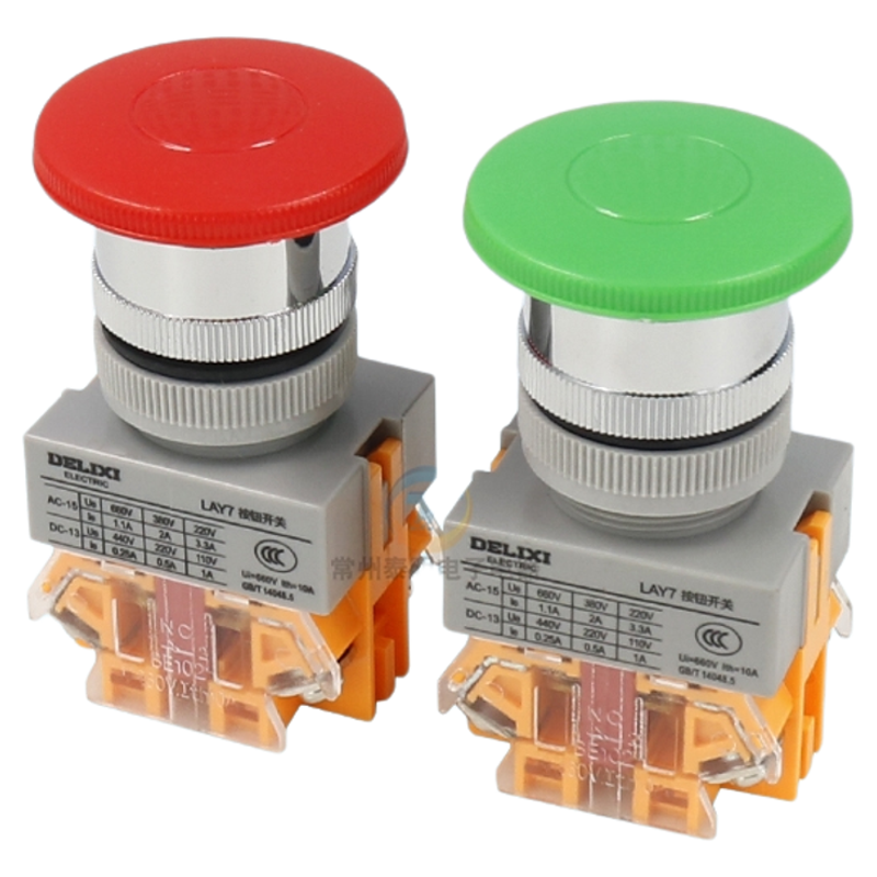 德力西LAY7-11m大头蘑菇头启动点动自复位按钮1常开1常闭Y090 37