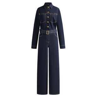 Navigare意大利小帆船蓝色长袖牛仔连体衣女2025秋季新款休闲套装