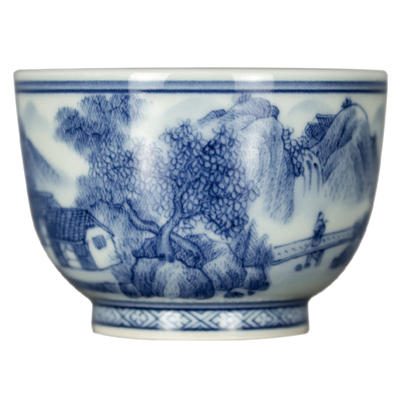 仿古青花山水江南春茶杯