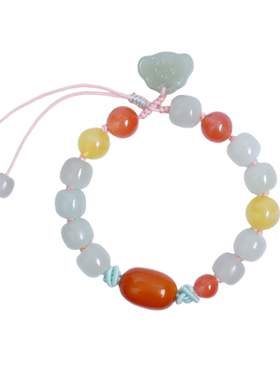 9*10mm和田玉手串女晴水搭配蜜蜡南红纯手工女士手镯礼物碧玉手链