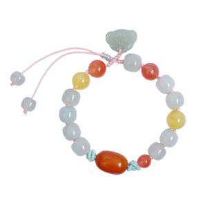 9*10mm和田玉手串女晴水搭配蜜蜡南红纯手工女士手镯礼物碧玉手链