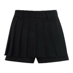 ChicChick时髦小鸡新品 时髦芭蕾风黑色斜纹百褶西装假两件短裙裤