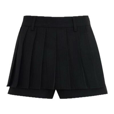 ChicChick时髦小鸡新品 时髦芭蕾风黑色斜纹百褶西装假两件短裙裤