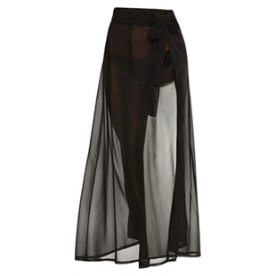 网纱黑色性感透视开叉半身裙 solid color slit mesh sexy skirt