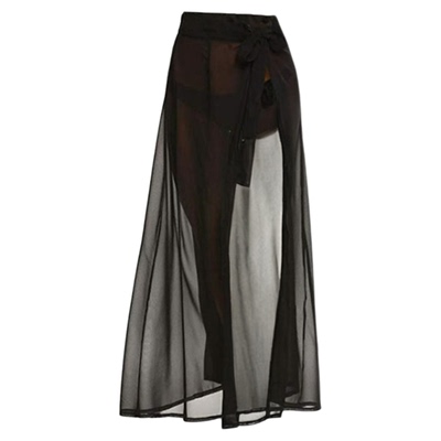 纯色开叉网纱性感透视半身裙