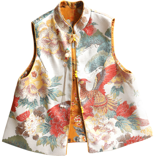 云澍原创提花织锦拼接交织香云纱中式改良两面穿马甲国风茶服上衣