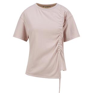 樱花T/MSLAN温柔浅春系 抽褶开叉简约收腰扭结甜美短袖T恤夏新款