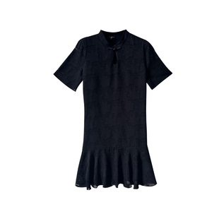 复古国风雪纺小黑裙大码女装2026年夏季新款胖MM宽松遮肚子连衣裙