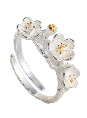 花朵戒指纯银小巧甜美风饰品甜美