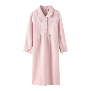 美标新款三层薄夹棉纯棉睡裙女秋冬甜美全棉睡衣可外穿保暖家居服