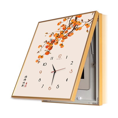 新中式电表箱装饰画带钟表