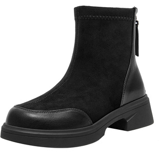 大东官方黑色短靴女款2025新款冬季弹力瘦瘦靴绒面靴子女靴袜靴女