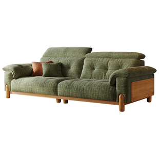 拉芙菲原木风雪尼尔布艺沙发小户型客厅中古实木可拆洗棉麻沙发