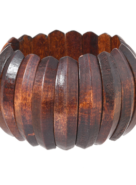 复古风木质弹力宽版手镯个性手链