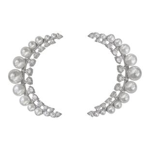 超仙法式施家珍珠锆石「月牙」精致ins耳钉弧形小香风耳环女人味