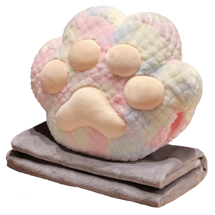 猫爪暖手捂抱枕被子两用办公室午睡儿童教室趴睡插手枕毛毯三合一