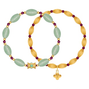 【新品】Oups!金玉盈门手链套组东陵玉串珠手链女金色吊坠小众女