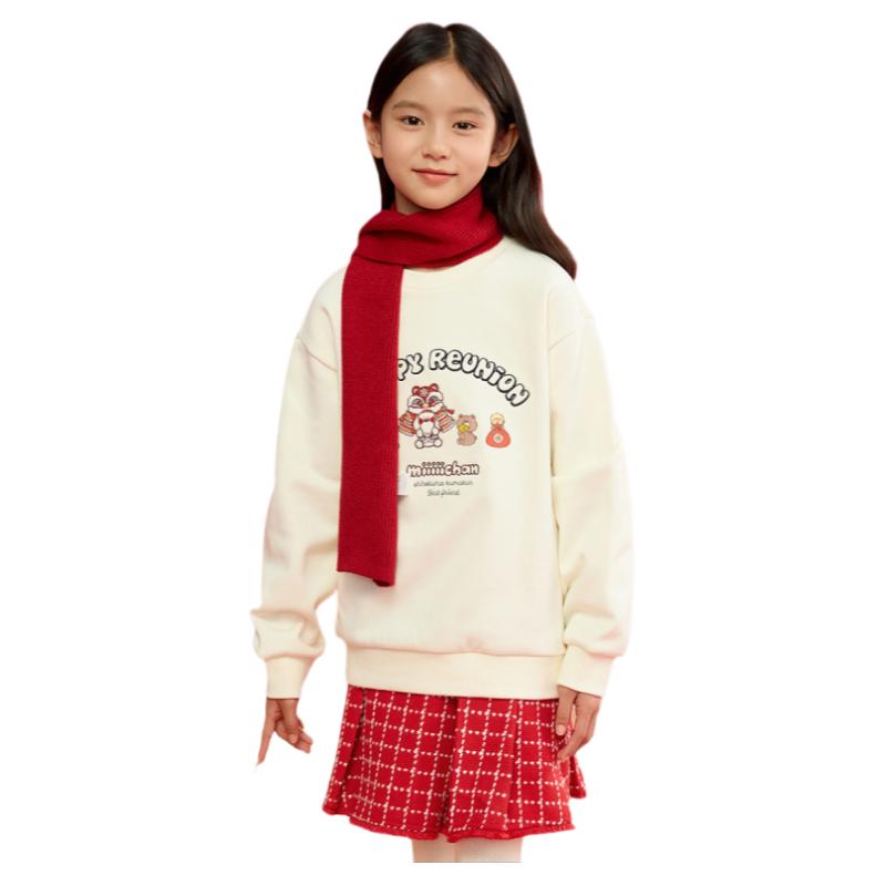 巴拉巴拉女童加绒卫衣中大童白色打底衫儿童新年衣服冬装新款童装