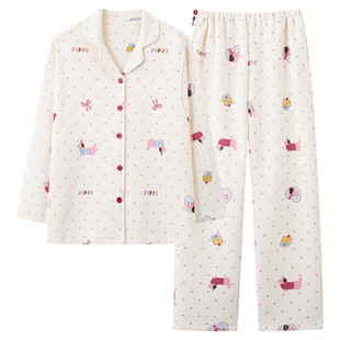 都市丽人夹层纯棉月子服秋冬加厚空气棉睡衣女产后哺乳孕妇家居服