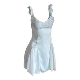 Roseberrrry鸢尾梦 带胸垫纯欲风v领绸缎睡裙女显瘦蕾丝性感睡衣