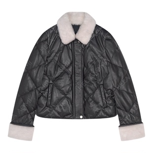 邱莹莹 HELA AOMI “绵羊皮鹅绒”90白鹅绒羊皮革翻领皮质羽绒服