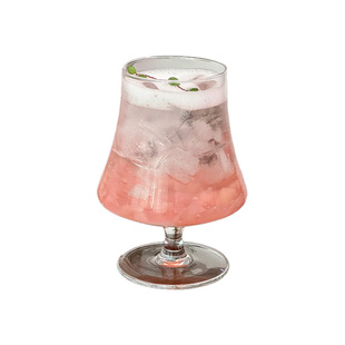 爆款高脚玻璃杯透明收腰苏打气泡水杯冷饮杯冰美式咖啡杯鸡尾酒杯