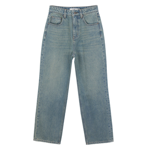 NO93复古直筒裤牛仔裤女高腰宽松九分裤2025秋冬新款显瘦长裤子