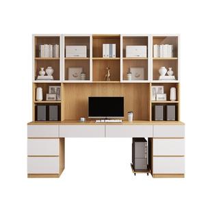 实木书桌学生家用书架一体电脑桌卧室写字办公桌省空间双人学习桌