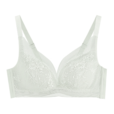 Bonny/博尼软钢圈收副乳大码文胸大胸显小洞洞杯上托超薄网眼杯