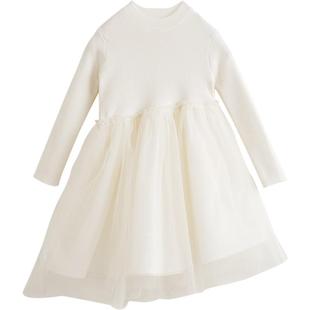 马克珍妮法式女童新年款绵羊毛网纱拼接红色连衣裙冬装裙子231923