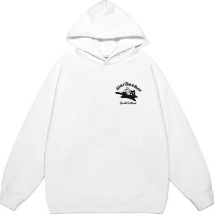 GUUKA潮牌白色独角猫咪卫衣女款春秋新款 加绒加厚落肩连帽衫宽松