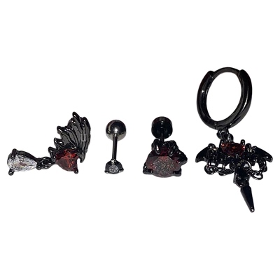 暗黑恶魔翅膀红色爱心耳骨钉钛钢龙爪锆石耳蜗钉链条耳圈情侣耳环