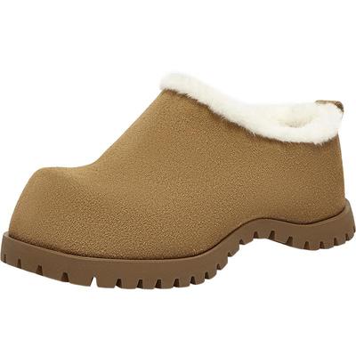 百思图2025春新款加绒保暖一脚蹬勃肯鞋厚底女真皮懒人鞋W0025AH5